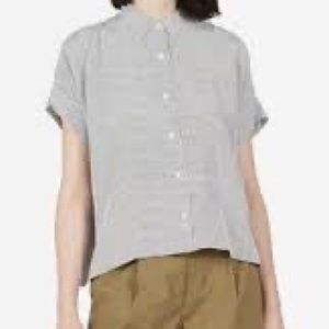 EUC Everlane square silk shirt. Black/white striped. Size 0.